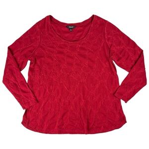 Simply Vera Wang Top Womens 0X XL Red Crinkle Scoopneck Tee Long Sleeve Textured